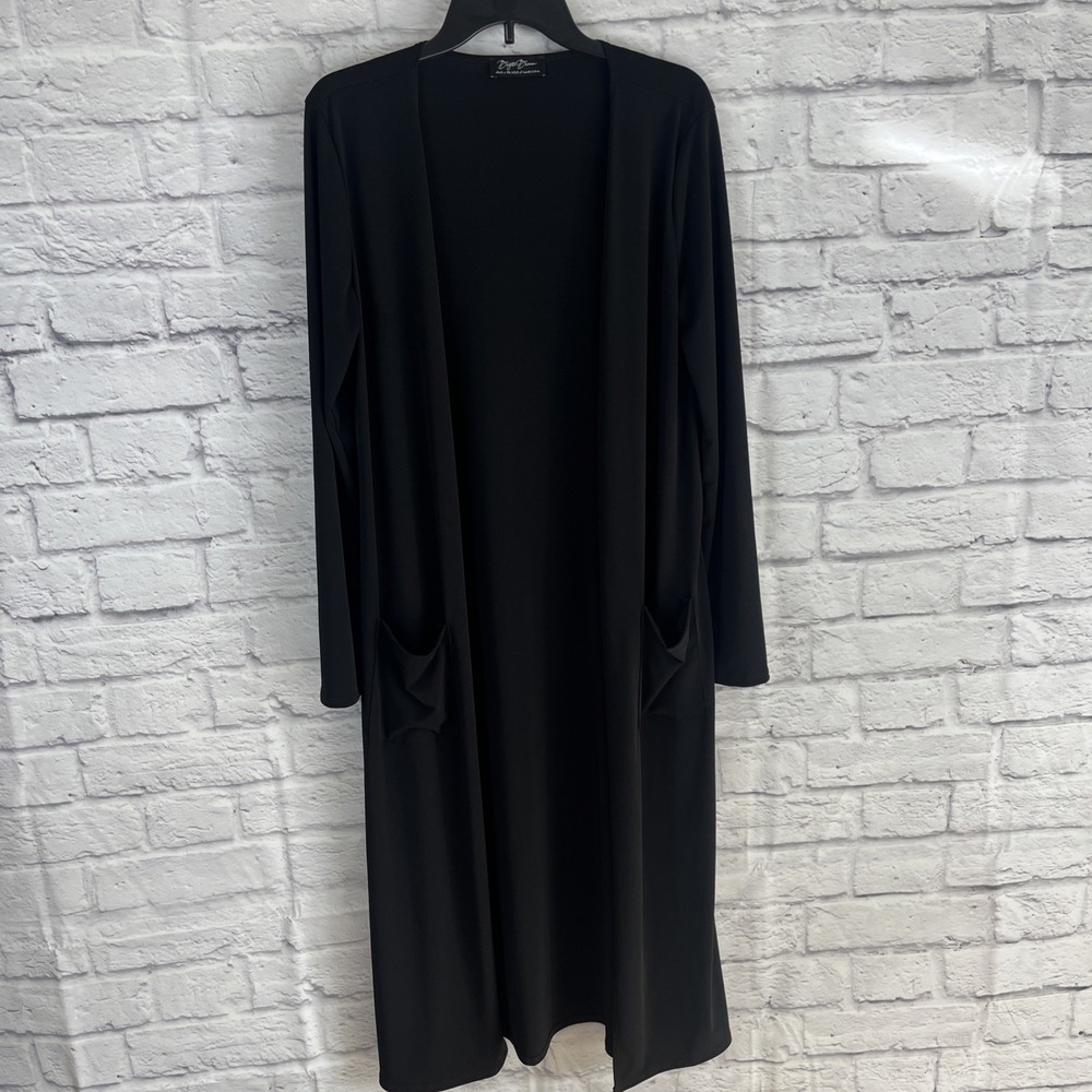 Brigitte Brianna Dark Feminine Long Stretch Black Cardigan Duster Large